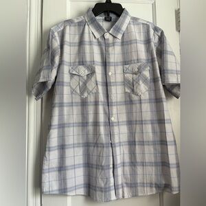 Vese Plaid Short Sleeves 2 Front Chest Button Down Shirt, Size: Large